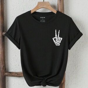 SHEIN T-Shirt with Skeleton Peace Sign Graphic
